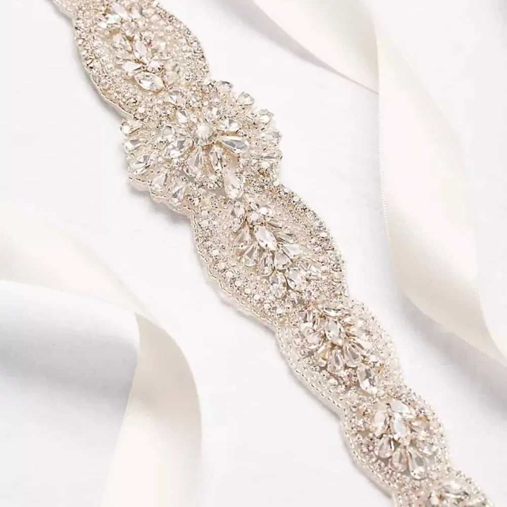 Crystal Embellished Bridal Sash Belt in Ivory